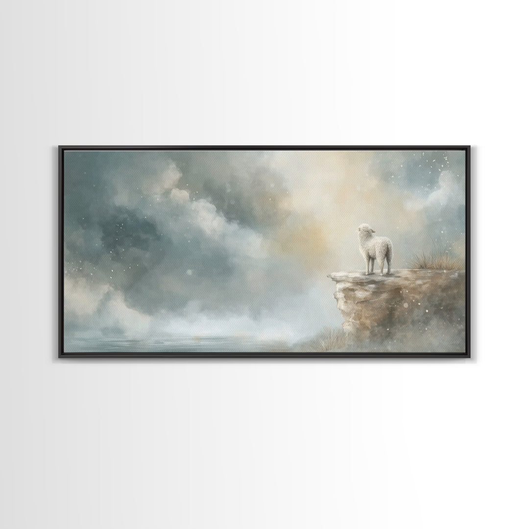 Shepherd Mist Dawn - Framed Canvas Print - Christian Art Prints - Christian Decor - Christian Christmas Art - Subtle Christian Art - Christ