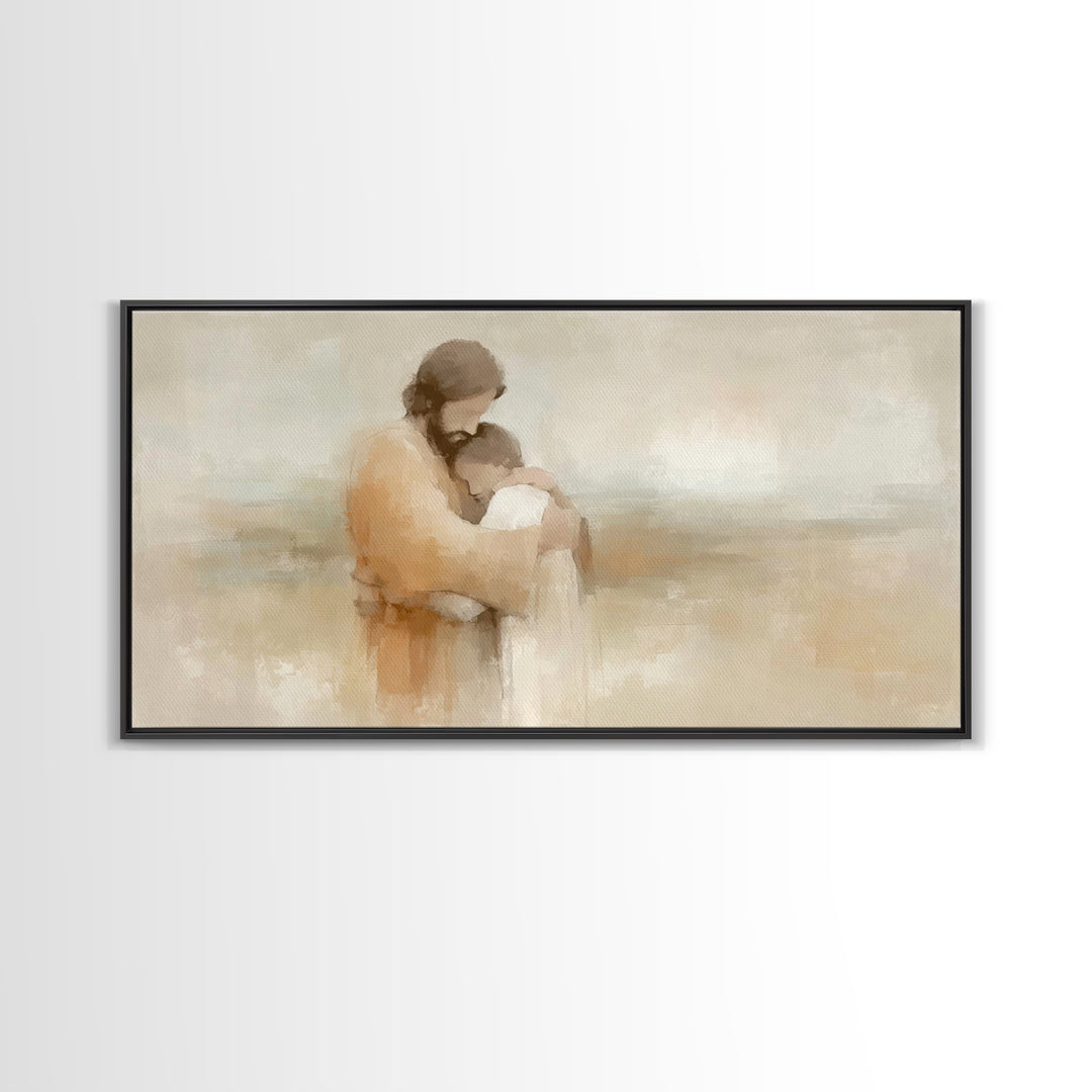 Graceful Embrace - Framed Canvas Print - Jesus Painting - Christian Wall Art - Christian Art Canvas - Christian Decor - Christian Christmas