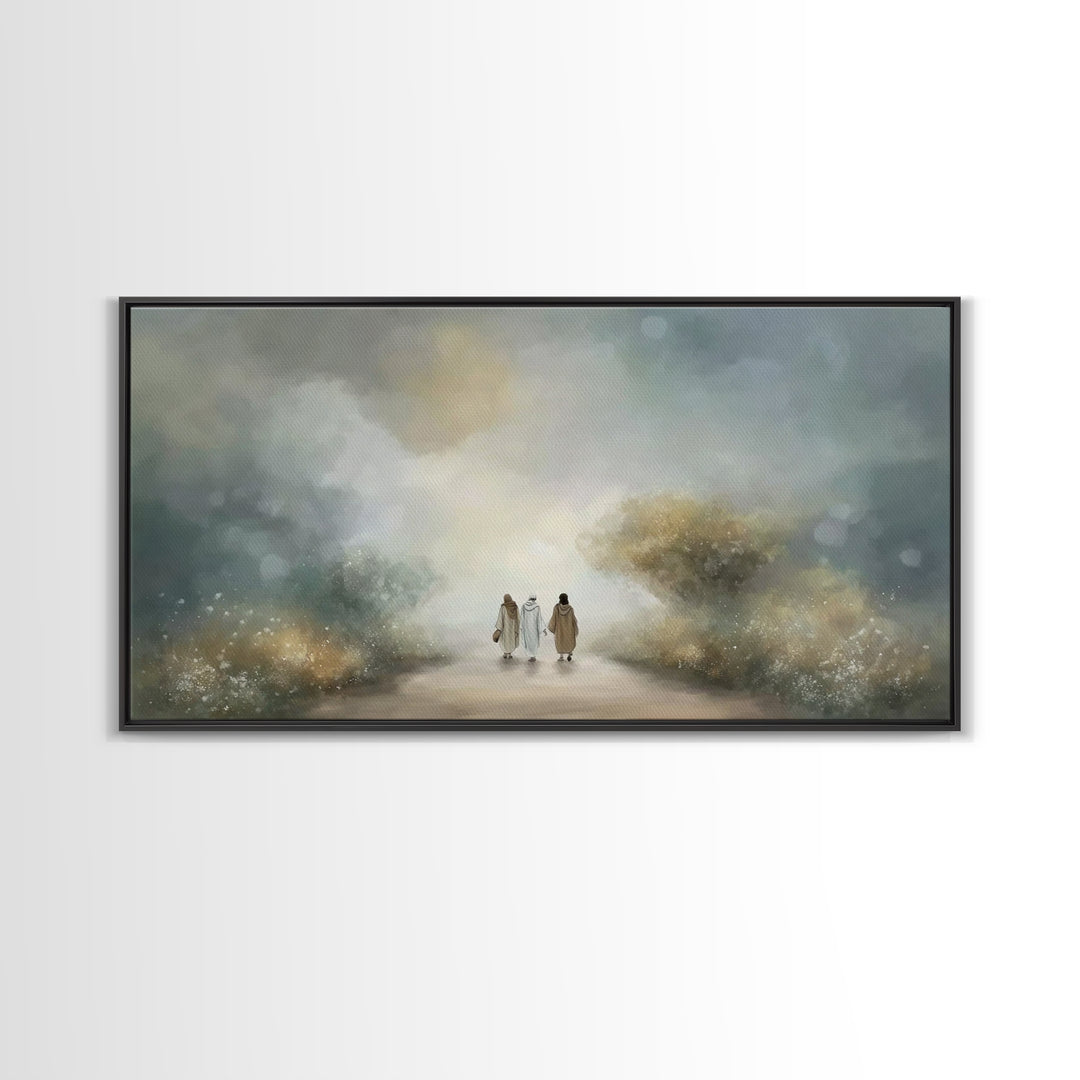 Emmaus Path Glow, Framed Canvas Print, Christian Art Canvas, Jesus Painting, Christian Wall Art, Christian Decor, Christian Gift