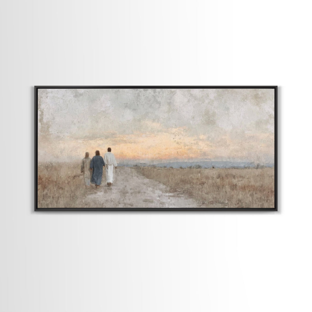Soft Horizon Walk, Framed Canvas Print, Christian Wall Art, Christian Art Print, Jesus Painting, Christian Canvas Art, Christian Gift