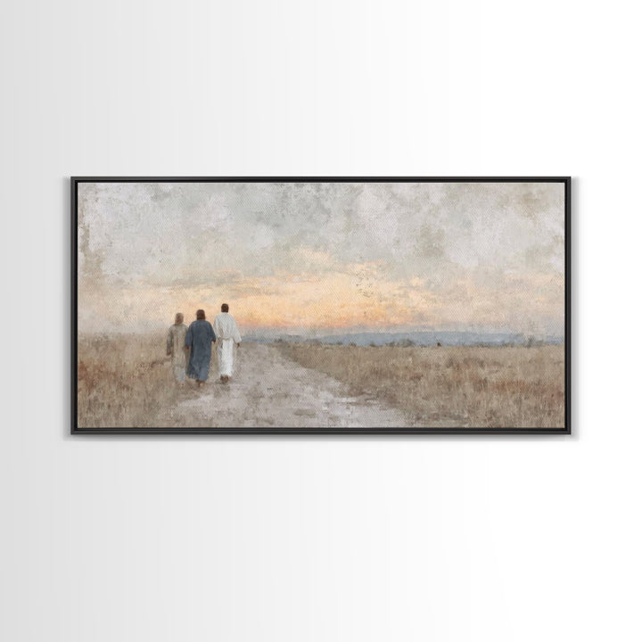 Soft Horizon Walk, Framed Canvas Print, Christian Wall Art, Christian Art Print, Jesus Painting, Christian Canvas Art, Christian Gift