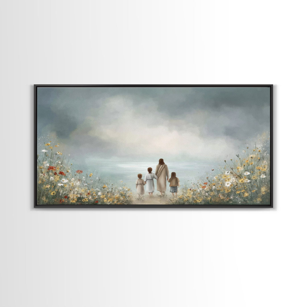 Heaven’s Meadow – Framed Canvas Print – Christian Art Canvas – Christian Wall Art – Jesus Painting – Christian Christmas Decor – Christian