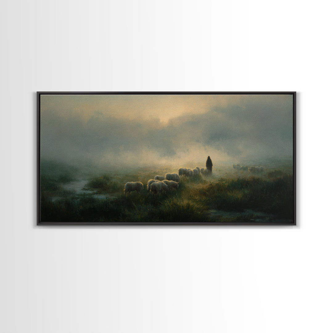 Quiet Pastures – Framed Canvas Print – Christian Wall Art – Jesus Painting – Christian Christmas Art – Christian Art Canvas – Christmas Wal