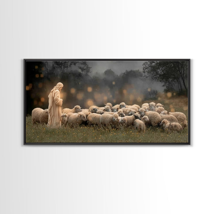 Shepherd’s Vigil – Framed Canvas Print – Jesus Painting – Christian Wall Art – Christian Christmas Art – Christian Art Canvas – Moody Chris