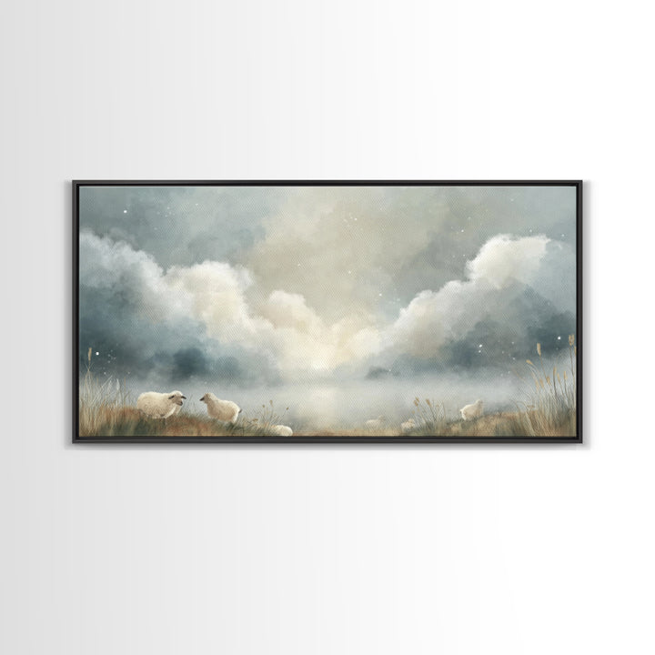 Silent Flock Light – Framed Canvas Print – Christian Wall Art – Christian Art Canvas – Christian Art – Subtle Christian Art – Christmas Art
