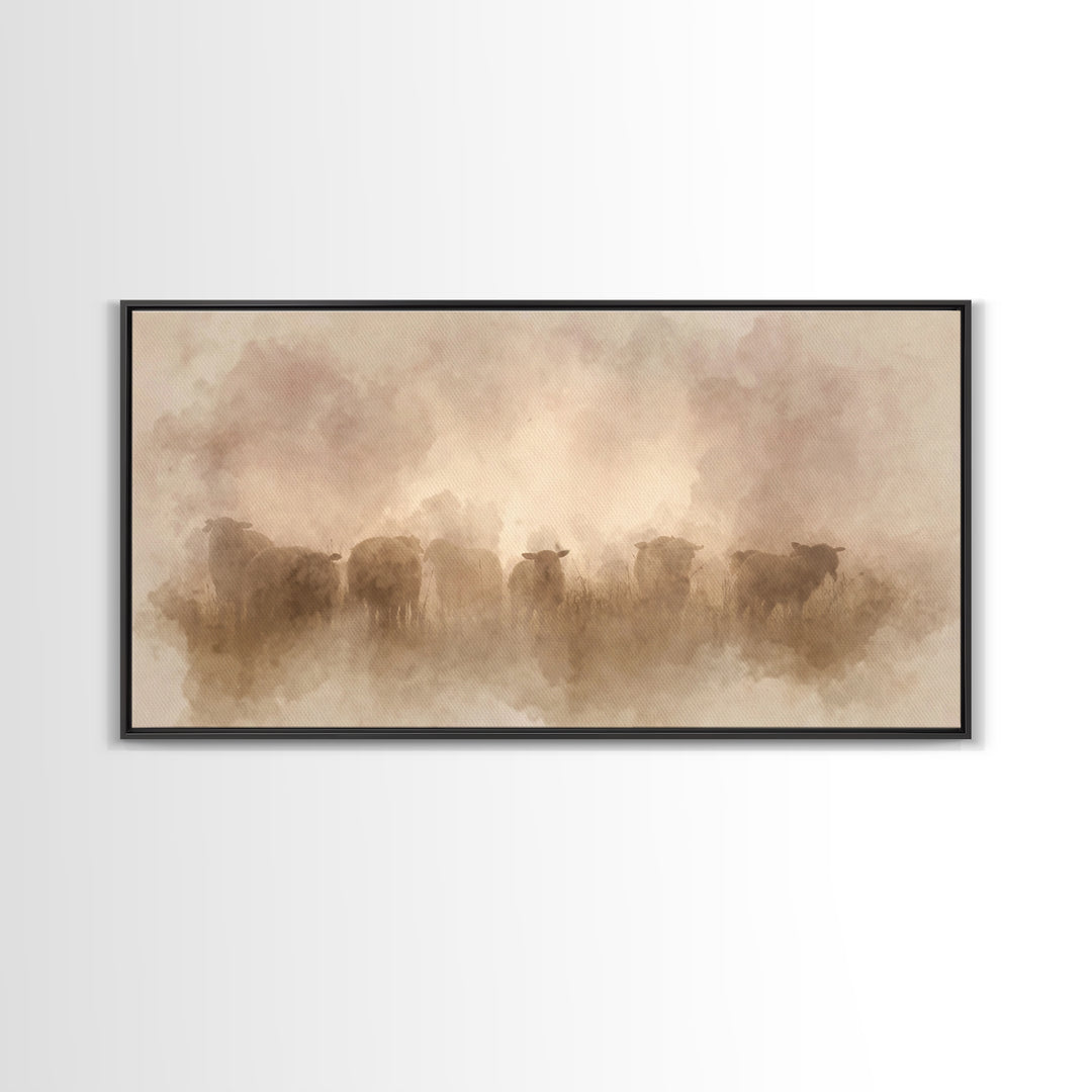 Dawnwatch Sheep – Framed Canvas Print – Christian Art Canvas – Christian Wall Art – Christian Christmas Art – Christian Decor – Moody Chris