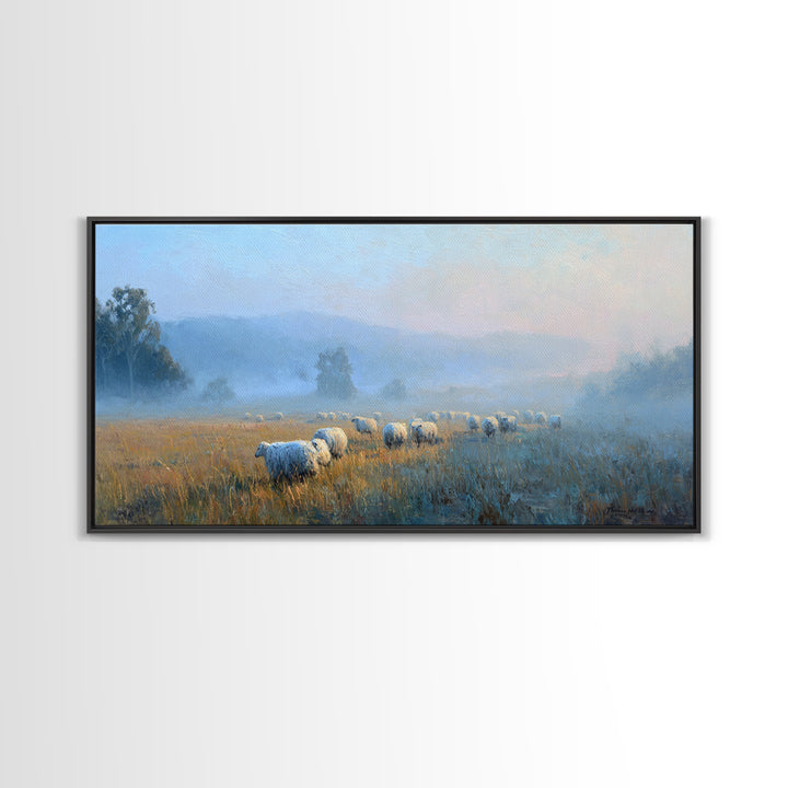 Misty Pastures – Framed Canvas Print – Christian Art – Christian Wall Art – Christian Art Canvas – Christian Art Painting – Large Christian