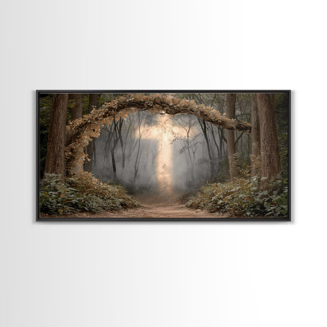 Forest Cross Glow – Framed Canvas Print – Christian Art Canvas – Christian Art – Christian Wall Art – Christian Decor – Christian Gift Idea