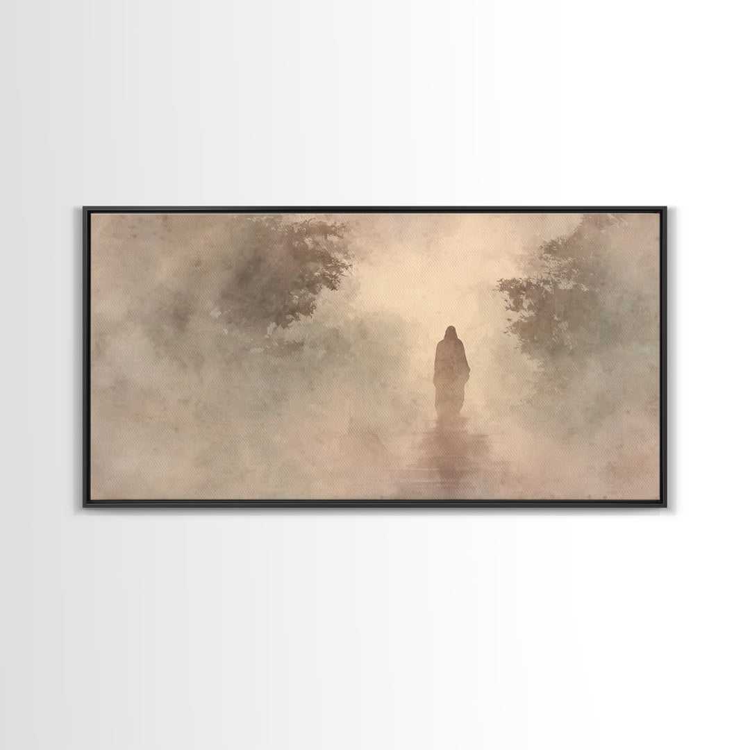 Misty Faith Walk – Framed Canvas Print – Christian Art Canvas – Jesus Painting – Christian Wall Art – Christian Gift Ideas – Christmas Art