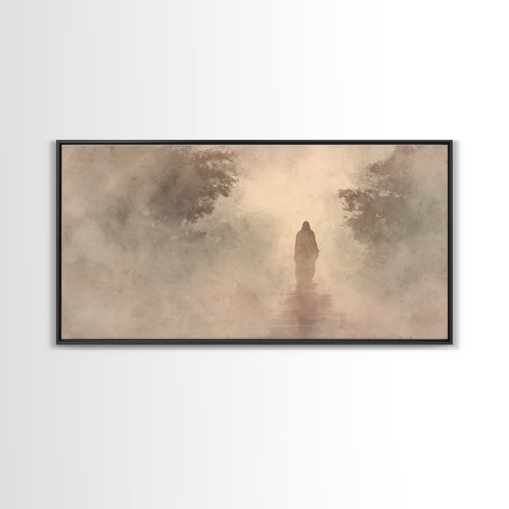 Misty Faith Walk – Framed Canvas Print – Christian Art Canvas – Jesus Painting – Christian Wall Art – Christian Gift Ideas – Christmas Art