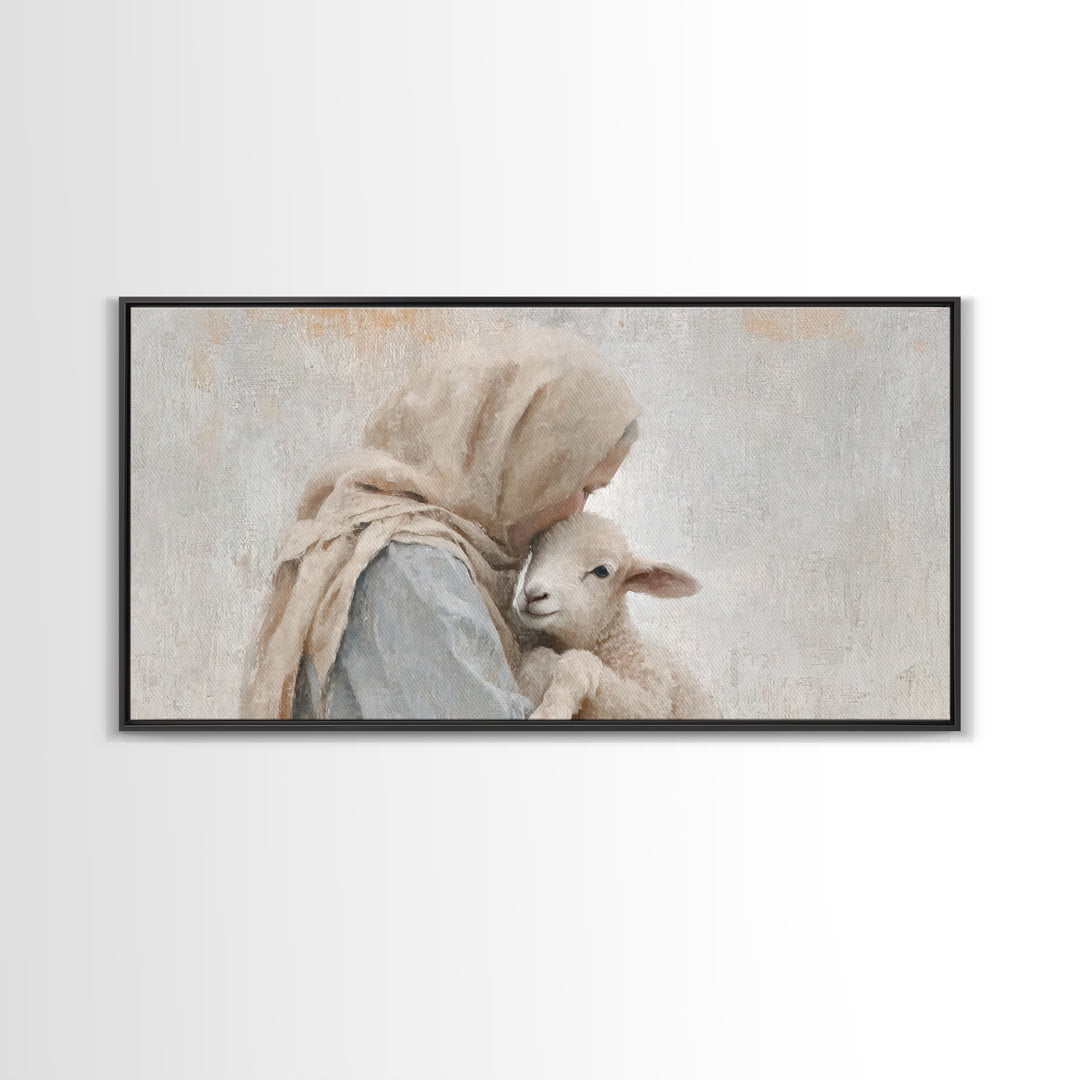 Tender Shepherd Love, Framed Canvas Print, Christian Art Canvas, Christian Wall Art, Jesus Painting, Christian Christmas Art, Christian Dec