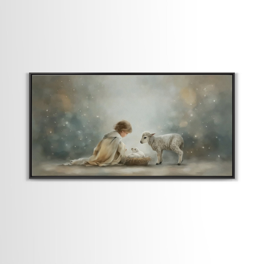 Starry Manger Peace – Framed Canvas Print – Christian Art Canvas – Christian Wall Art – Jesus Painting – Christian Christmas Art – Christia