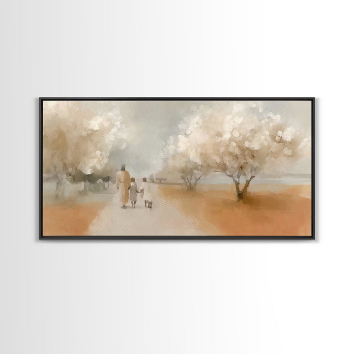 Blossom Walk – Framed Canvas Print – Christian Wall Art – Christian Art Canvas – Jesus Painting – Christian Gift Ideas – Modern Christian A