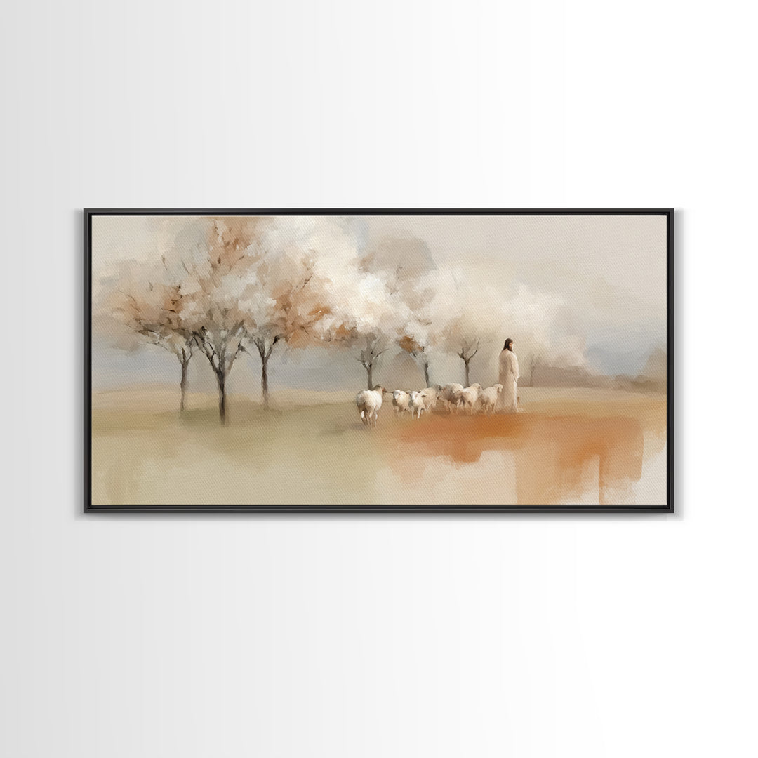 Springtime Shepherd – Framed Canvas Print – Christian Wall Art – Christian Art Canvas – Jesus Painting – Christian Decorations – Christian