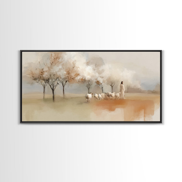 Springtime Shepherd – Framed Canvas Print – Christian Wall Art – Christian Art Canvas – Jesus Painting – Christian Decorations – Christian