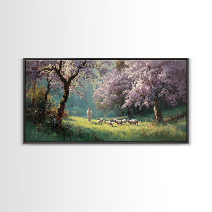 Sacred Pasture – Framed Canvas Print – Christian Wall Art – Christian Art Canvas – Jesus Painting – Christian Christmas Art – Christian Dec