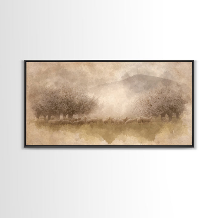 Meadow Of Peace , Framed Canvas Print, Christian Wall Art, Christian Art Canvas, Christmas Art Prints, Christian Christmas Art, Christian P