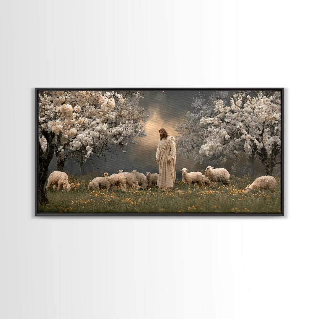 Shepherds Of Light – Framed Canvas Print – Christian Wall Art – Jesus Painting – Christian Art Canvas – Pastoral Scenery – Christian Christ