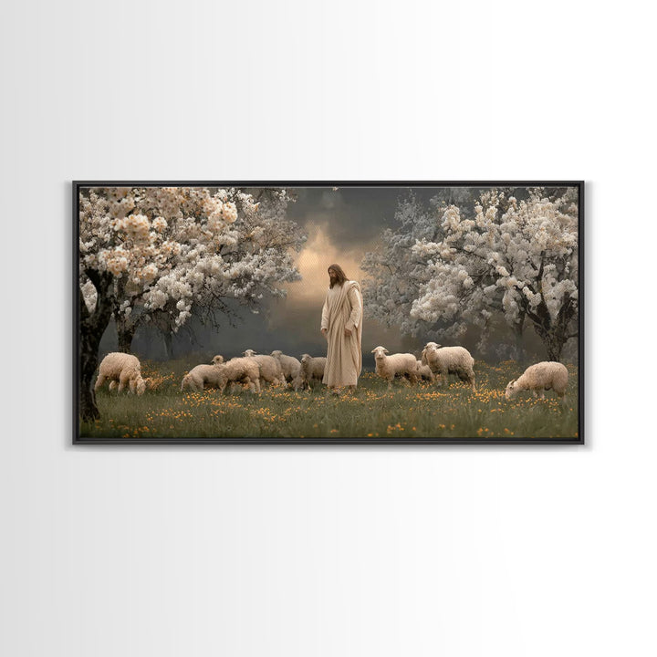 Shepherds Of Light – Framed Canvas Print – Christian Wall Art – Jesus Painting – Christian Art Canvas – Pastoral Scenery – Christian Christ