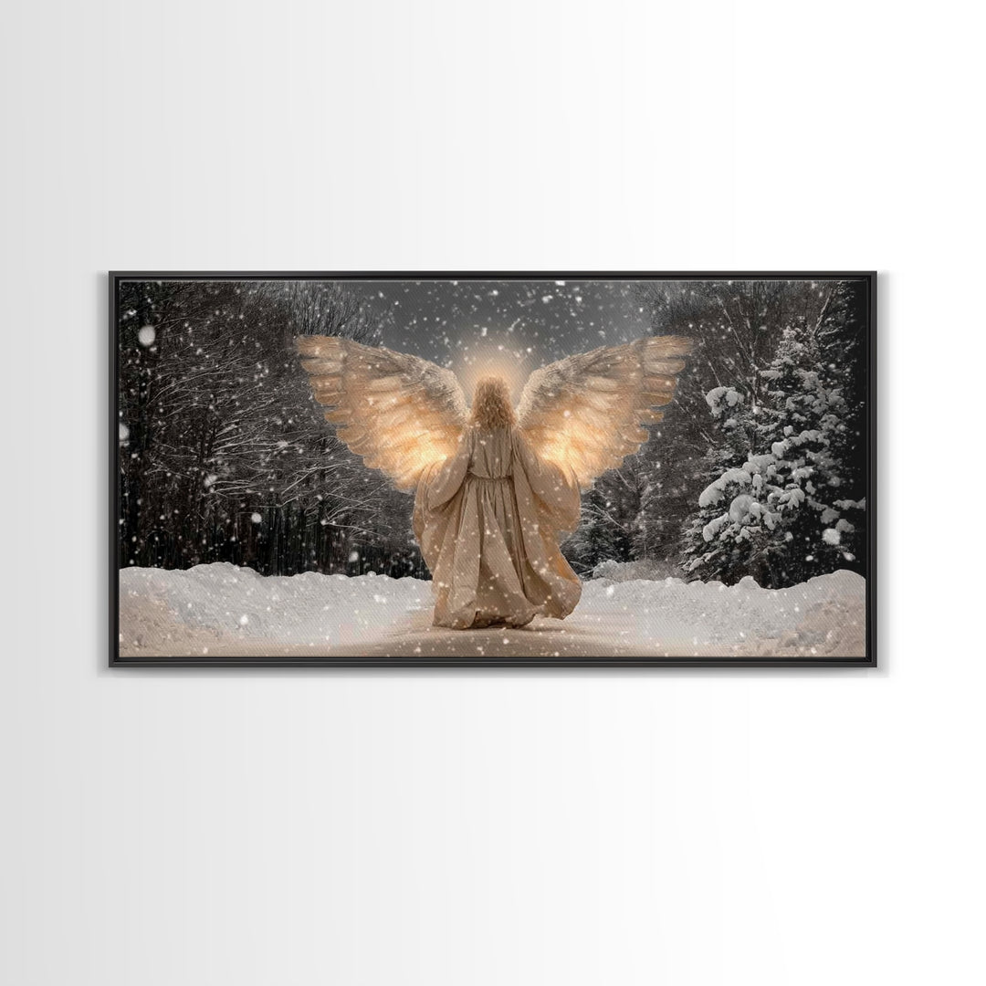 Winter Guardian – Framed Canvas Print – Christian Wall Art – Christian Art Canvas – Angel Art – Christmas Art – Christian Decorations