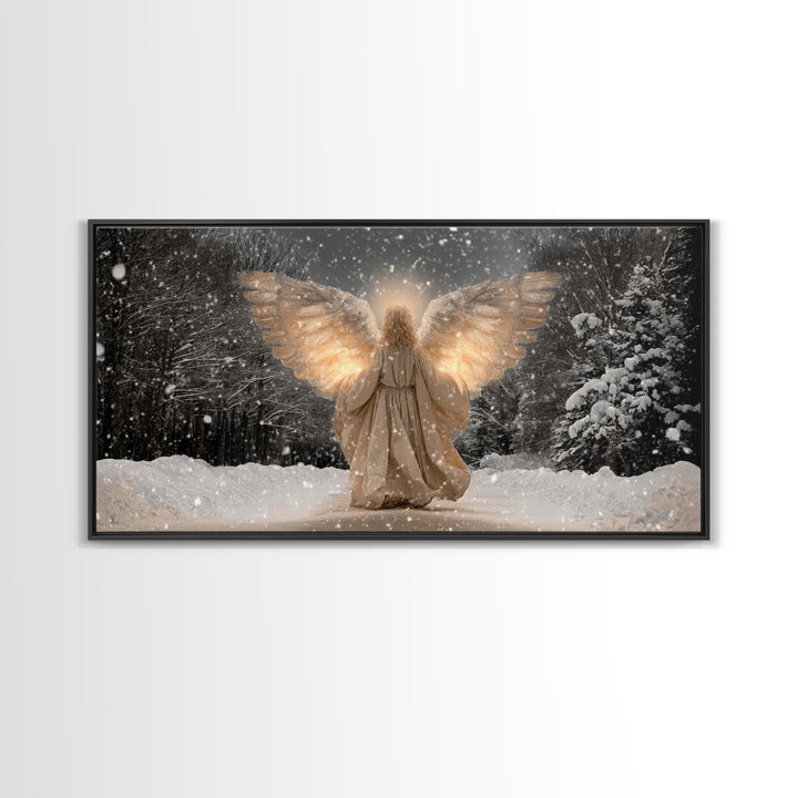 Winter Guardian – Framed Canvas Print – Christian Wall Art – Christian Art Canvas – Angel Art – Christmas Art – Christian Decorations