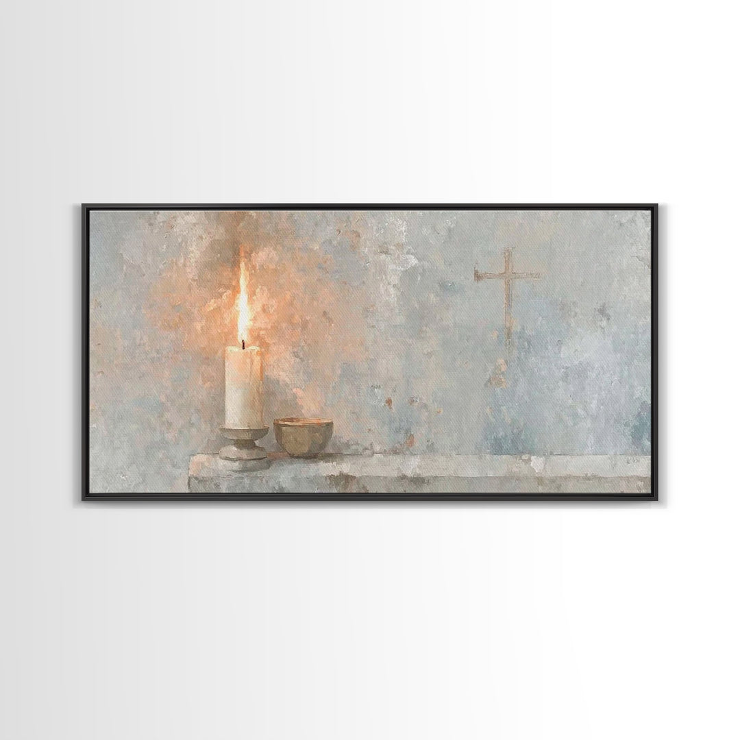 Sacred Candle Grace – Framed Canvas Print – Christian Wall Art – Christian Art Canvas – Minimalist Christian Art – Christian Decor – Subtle