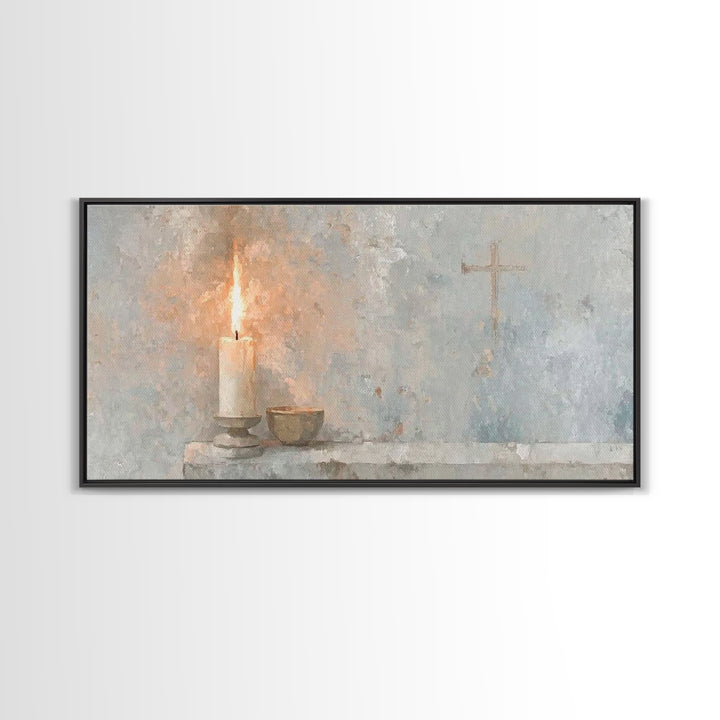 Sacred Candle Grace – Framed Canvas Print – Christian Wall Art – Christian Art Canvas – Minimalist Christian Art – Christian Decor – Subtle