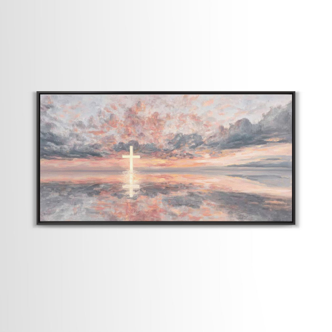 Rose Dawn Cross – Framed Canvas Print – Christian Art Canvas – Christian Wall Art – Modern Christian Art – Christmas Art – Christian Gift I
