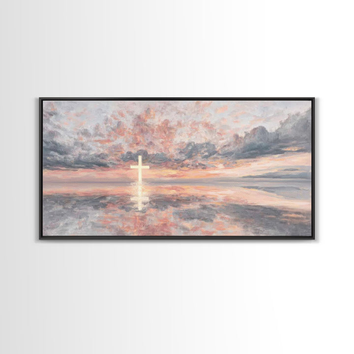 Rose Dawn Cross – Framed Canvas Print – Christian Art Canvas – Christian Wall Art – Modern Christian Art – Christmas Art – Christian Gift I