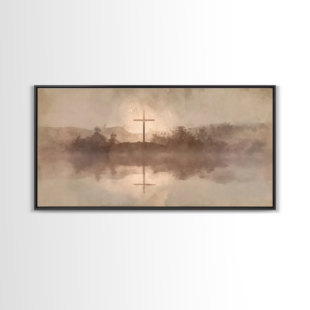 Misty Hill Cross | Framed Canvas Print | Christian Art Canvas | Moody Christian Art | Christian Wall Art | Christmas Art | Christian Decora