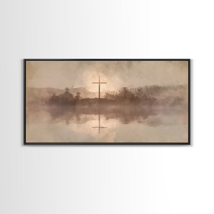 Misty Hill Cross | Framed Canvas Print | Christian Art Canvas | Moody Christian Art | Christian Wall Art | Christmas Art | Christian Decora