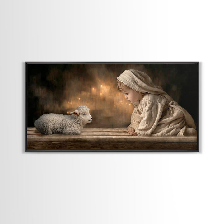Gentle Nativity Gaze – Framed Canvas Print – Christian Wall Art – Christian Art Canvas – Jesus Painting – Christian Christmas Art