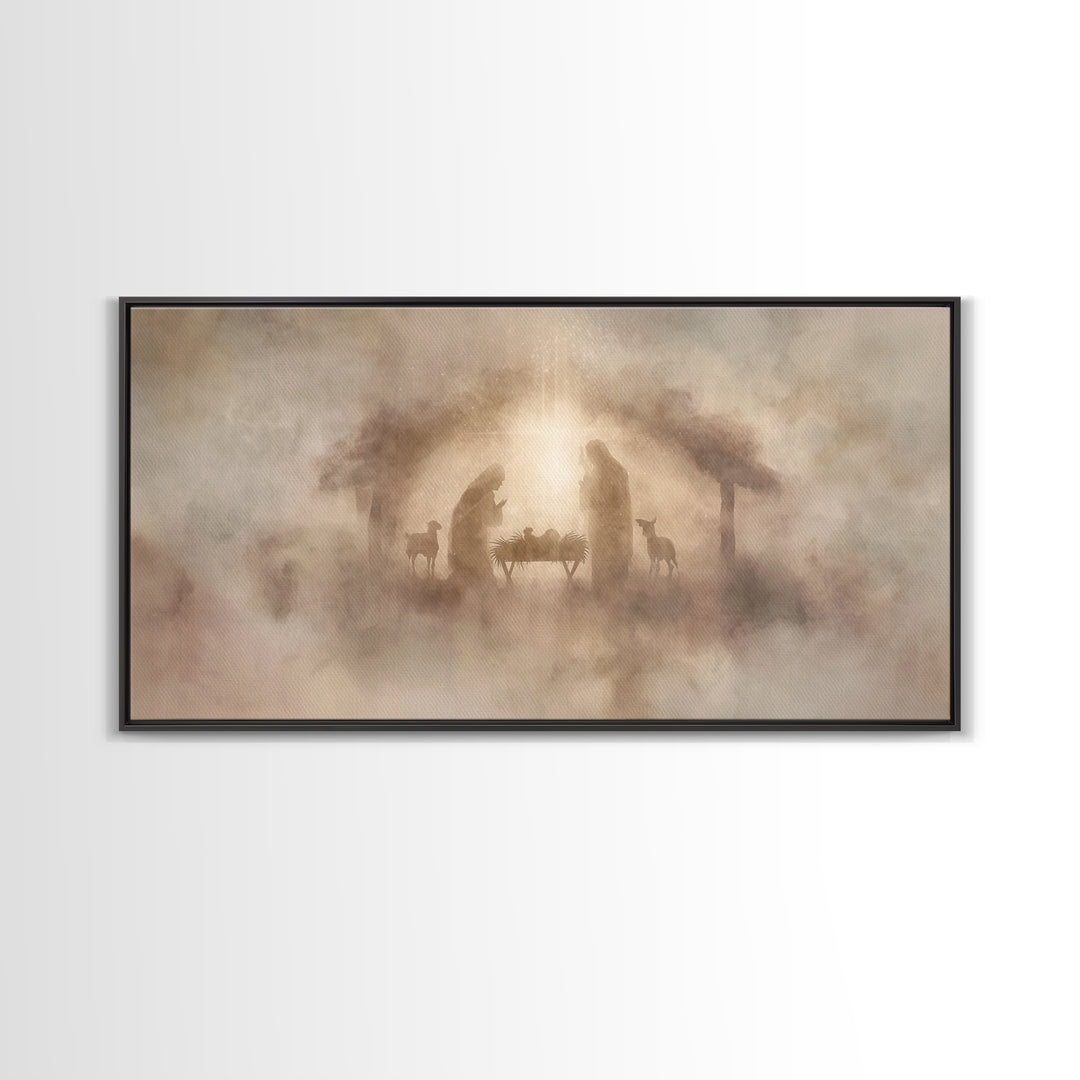 Holy Night Hush – Framed Canvas Print – Christmas Wall Art – Christian Art Canvas – Christian Christmas Art – Jesus Painting