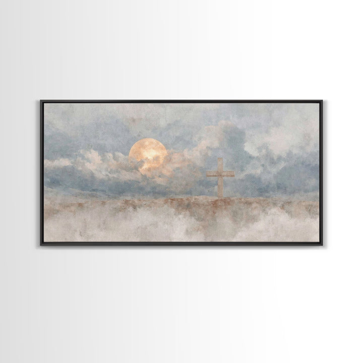 Moonlit Salvation – Framed Canvas Print – Christian Wall Art – Christian Art Canvas – Christian Art – Modern Christian Art