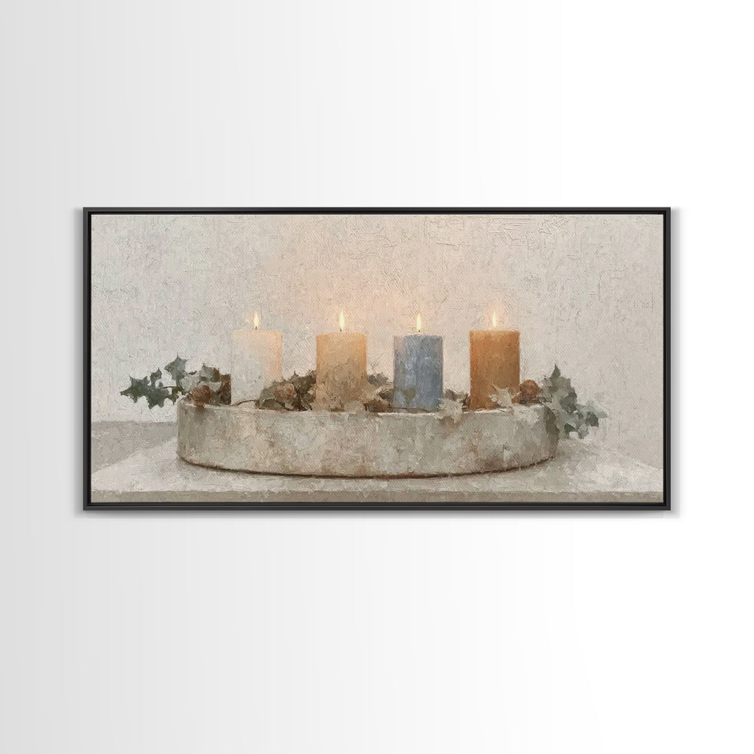 Winter Candle Peace – Framed Canvas Print – Christian Art Canvas – Christian Wall Art – Christmas Art – Christian Christmas Decorations – C