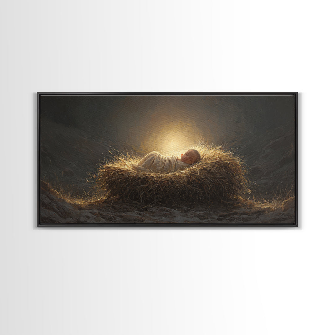 Manger Blessing – Framed Canvas Print – Christmas Art Prints – Christian Christmas Art – Christian Wall Art – Christmas Canvas Wall Art – C