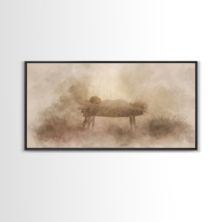 Divine Night Calm – Framed Canvas Print – Christmas Art – Christian Wall Art – Jesus Painting – Christian Art Canvas – Christian Christmas