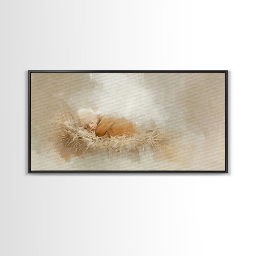 Gentle Nativity Glow – Framed Canvas Print – Christian Christmas Art – Christian Wall Art – Jesus Painting – Christmas Canvas Wall Art – Ch
