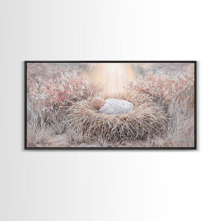 Sacred Straw Cradle – Framed Canvas Print – Christian Art Print – Christmas Art – Christian Wall Art – Jesus Painting – Christian Christmas