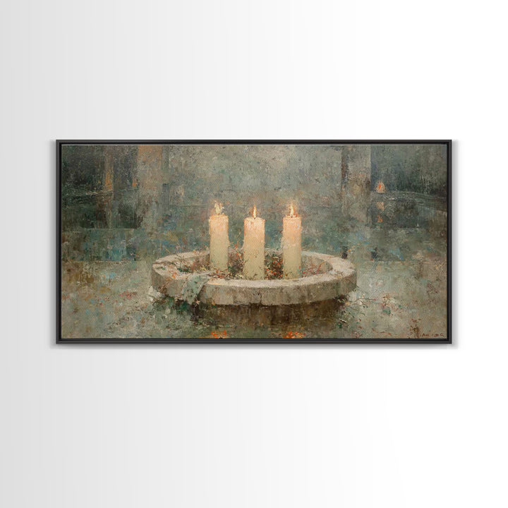 Evening Advent Glow – Framed Canvas Print – Christmas Art – Christian Art Canvas – Christian Christmas Decor – Christmas Wall Art – Moody C