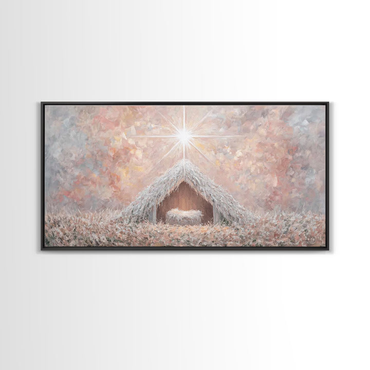 Glory In The Stable – Framed Canvas Print – Christian Wall Art – Christian Christmas Art – Christmas Art Work – Christian Art Canvas – Jesu