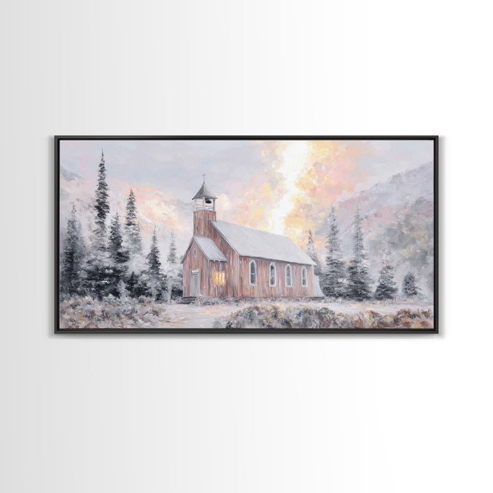 Frosted Sanctuary, Framed Canvas Print, Christian Wall Art, Christmas Art Work, Christian Christmas Art, Christian Art Canvas