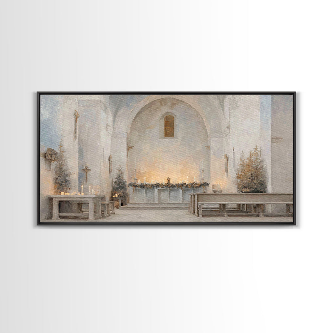 Winter Chapel Light – Framed Canvas Print – Christian Wall Art – Christian Art Canvas – Christmas Art – Christian Christmas Decor – Unique