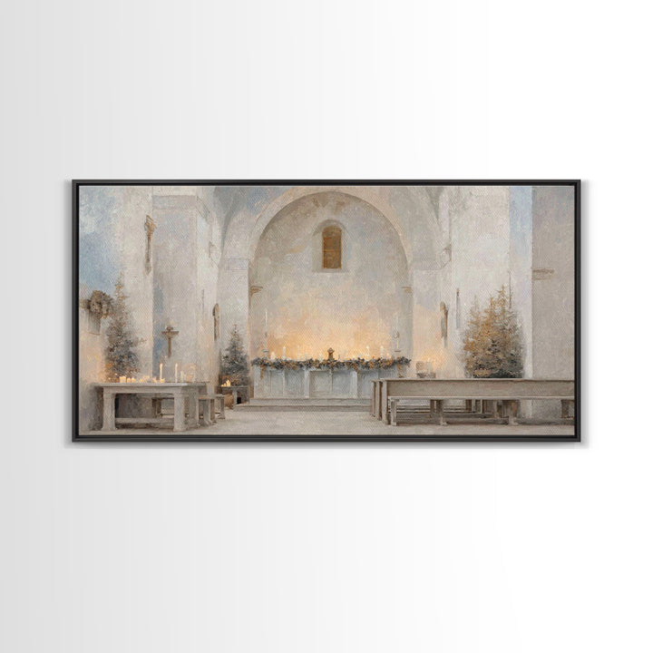 Winter Chapel Light – Framed Canvas Print – Christian Wall Art – Christian Art Canvas – Christmas Art – Christian Christmas Decor – Unique