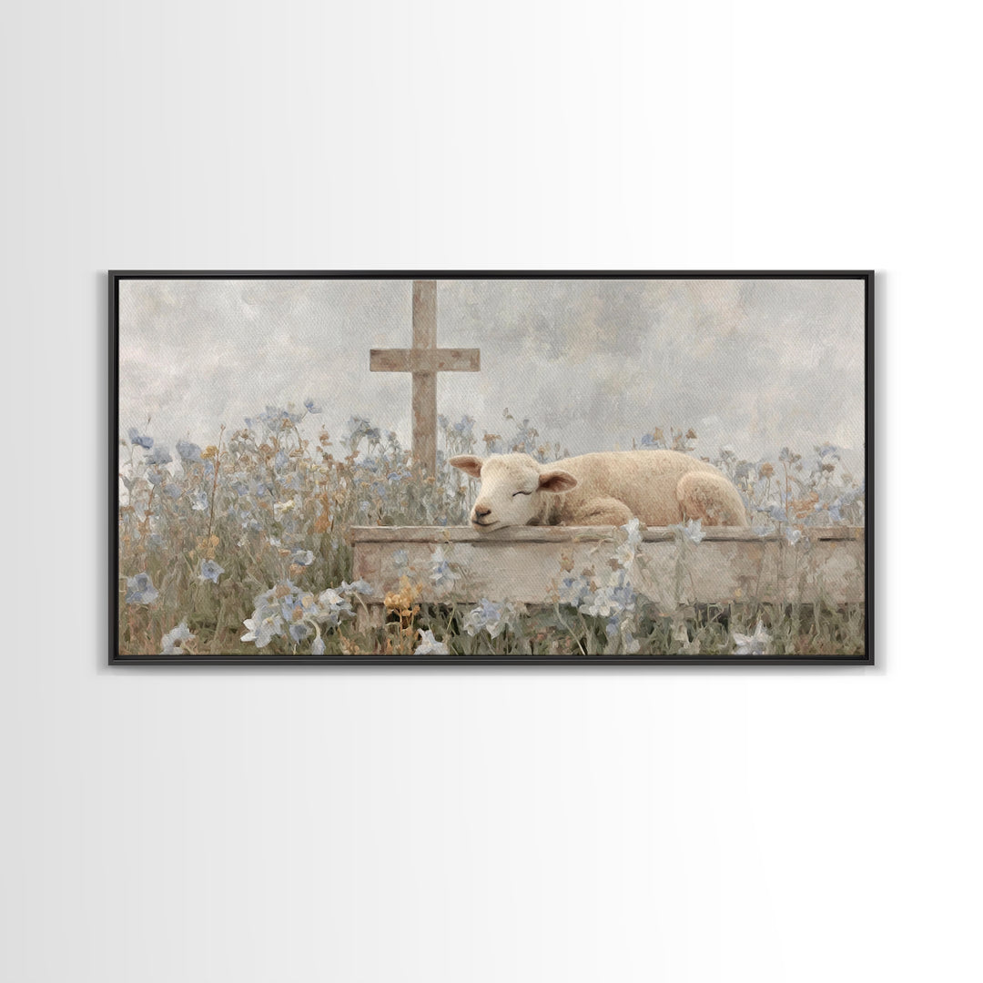 Risen Meadow – Framed Canvas Print – Christian Art Canvas – Christian Wall Art – Christian Art Print – Minimalist Christian Art – Christian