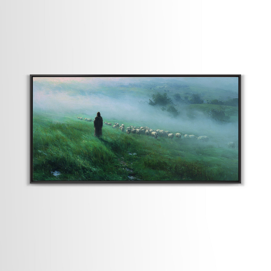 Morning Shepherd – Framed Canvas Print – Christian Art Canvas – Christian Wall Art – Jesus Painting – Christian Art Prints – Moody Christia