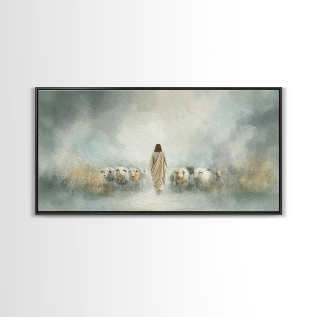 Heavenly Flock – Framed Canvas Print – Christian Wall Art – Jesus Art Print – Christian Art Canvas – Christian Painting – Subtle Christian