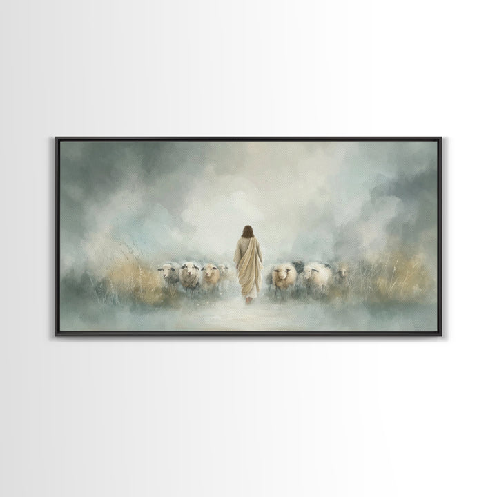 Heavenly Flock – Framed Canvas Print – Christian Wall Art – Jesus Art Print – Christian Art Canvas – Christian Painting – Subtle Christian