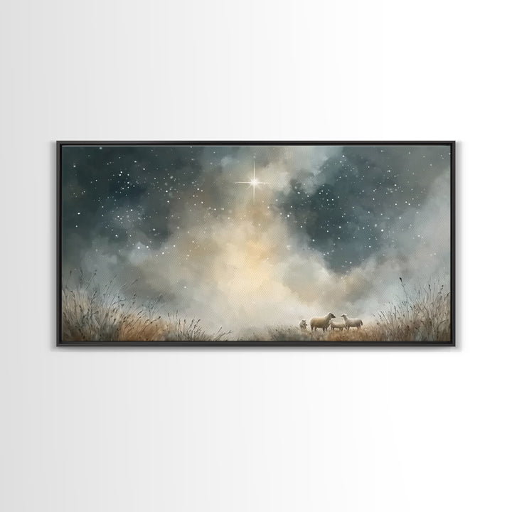 Heavenly Starrise – Framed Canvas Print – Christmas Wall Art – Christian Art Canvas – Christian Christmas – Jesus Christmas Art