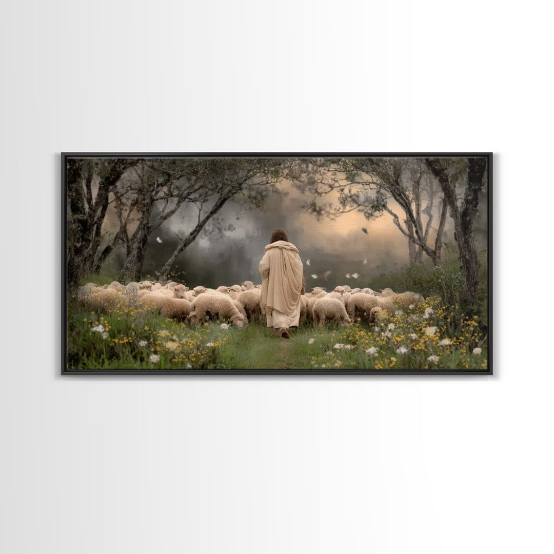 Shepherd’s Path – Framed Canvas Print – Jesus Painting – Christian Art – Christian Wall Art – Christian Art Canvas – Large Jesus Painting